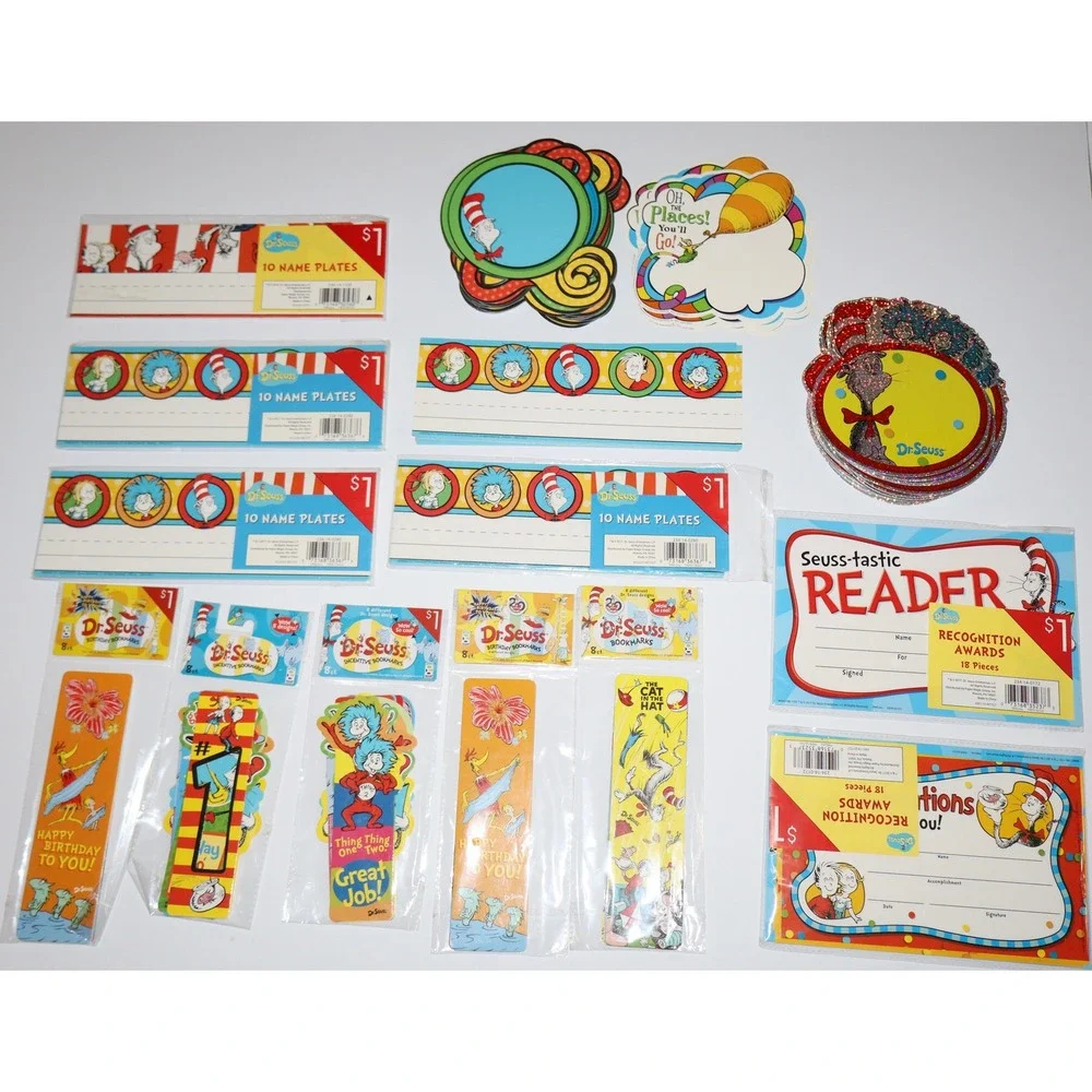 Dr Seuss Teaching Home School Supplies Name Plates Bookmarks Awards Large Lot